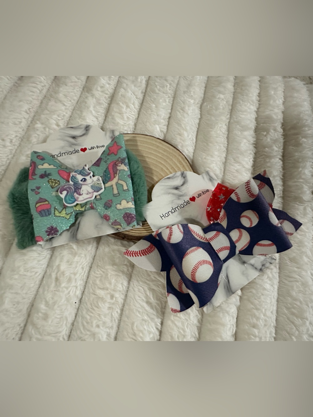 Handmade Kids Hair Bows – Unicorn Teal & Baseball Navy Set bundle